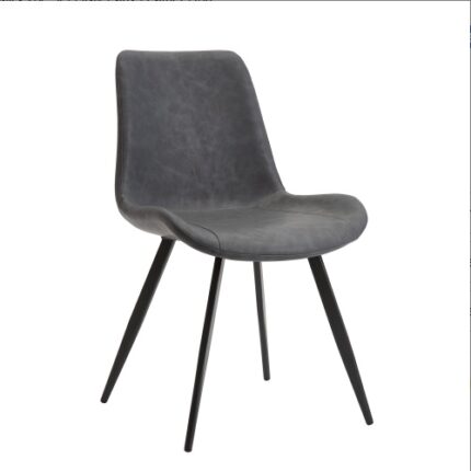 Sofeyszone Modern Dining Chairs Set of 2 - Gray Faux Leather with Black Metal Legs