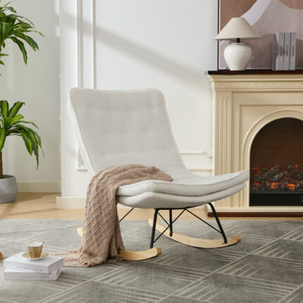 Sofeyszone Upholstered Rocking Chair - Armless Wood Base Lounge Chair